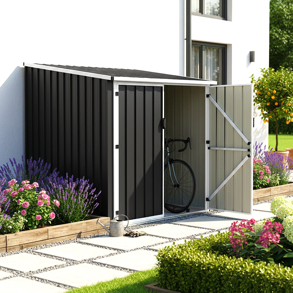 5x7ft Metal Lockable Garden Bike Storage Shed 3 Bikes Pent Roof